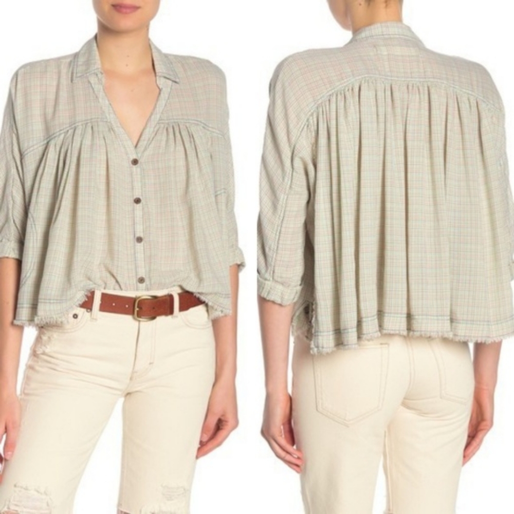 NWT Free People Rainbow Picnic Button Shirt
